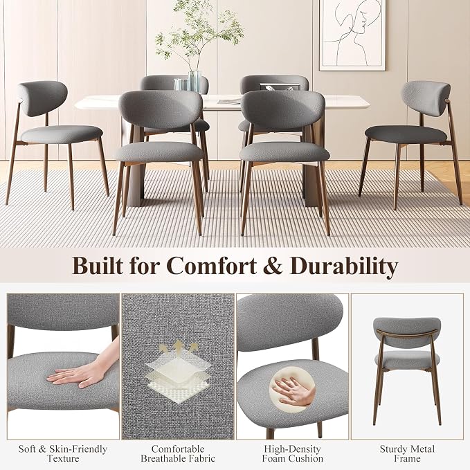 MALOL Dining Chairs Set of 4, Curved Back Kitchen Room Chairs with Metal Legs and Anti Slip Pads, Upholstered Dining Chair for Home and Restaurant, Light Grey