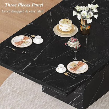 HSH 55 inch Dining Room Table for 4, Modern Black Faux Marble Dining Table, Rectangle Kitchen Table with Heavy Duty Pedestal, Industrial Wood Dinner Desk for Home Living Room, Black Marble, 55 Inch