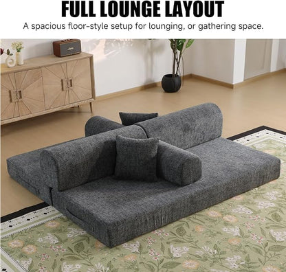 78.8" Memory Foam Boneless Couch, Corduroy Floor Sofa Bed, Convertible Sleeper Futon Loveseat, Wide Armrest & Back Support, Supports Up to 1200lbs, Couch in a Box with 2 Pillows, Charcoal Gray