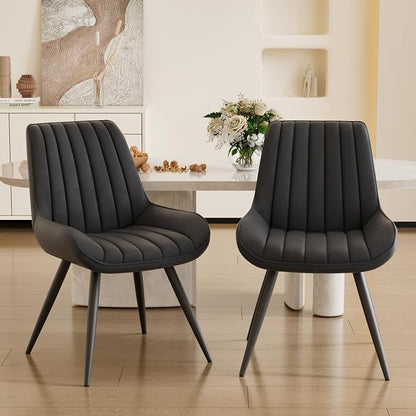 Dining Chairs Set of 2, Mid Century Modern Kitchen Chairs with Soft Cushion, Comfortable Upholstered Fabric Dining Room Chairs for Kitchen, Black