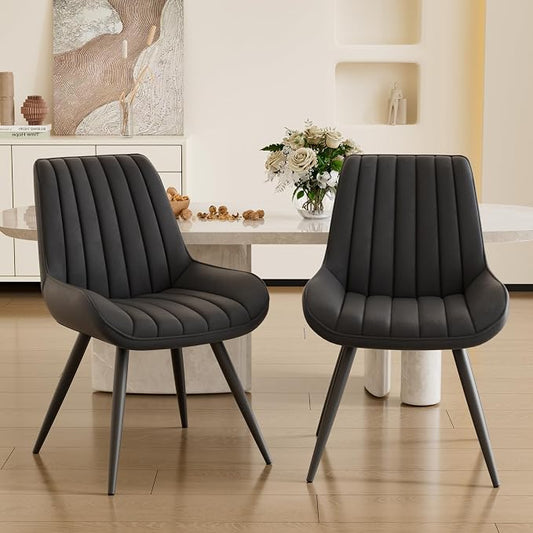 Dining Chairs Set of 2, Mid Century Modern Kitchen Chairs with Soft Cushion, Comfortable Upholstered Fabric Dining Room Chairs for Kitchen, Black
