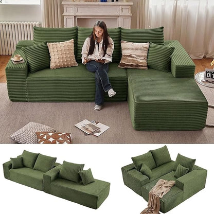 Sectional Couches for Living Room Cloud Couch Sofa with L-Shape Couch in a Box Upholstered Boneless Couchs Modern Modular Sectional Couch with Chaise (Green,B-3 Seater-Right-Facing Chaise-96 inch)