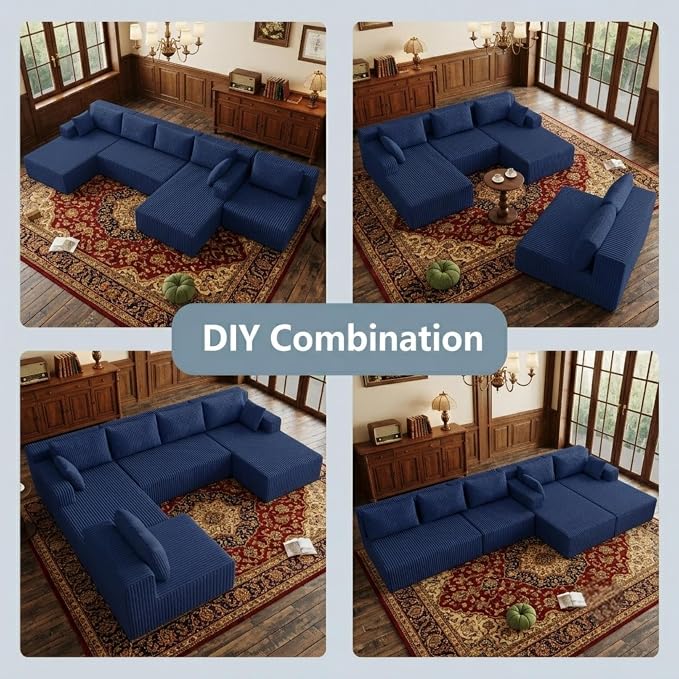 Flexible Combination Cloud Sectional Boneless Couches with Double Chaise,157" Oversized U Shaped Modular Sofa No Assembly Required Foam-Filled Deep Seat Sofa & Couch for Living Room,Apartment