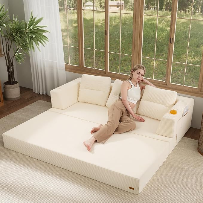 COMAX Futon Sofa Bed, Convertible Sofa Bed, Folding Boneless Couches | Boneless Couch for living room, Fold Out Small Foldable Loveseat Floor Sleeper Mattress Lounge Space‑Saving, Queen 79"