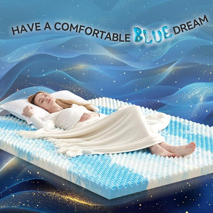 SINWEEK 2 Inch Egg Crate Memory Foam Mattress Topper King Size, Soft Mattress Pad for Back Pain Relief, Bed Topper, CertiPUR-US Certified, Blue
