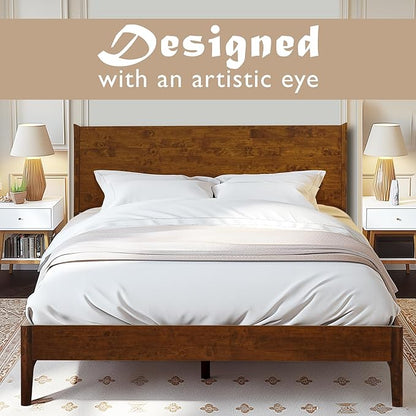 Acacia Haven King Size Bed Frame and Headboard, King Size Platform Bed Frame Scandinavian Wood Bed Compatible with All Mattress Types, 800 lbs Capacity Wood Slats Support, Walnut.