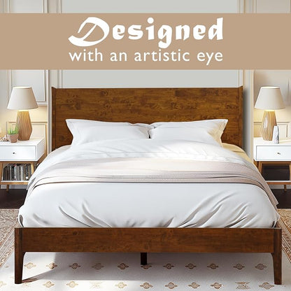 Acacia Haven Queen Bed Frame and Headboard, Platform Bed Frame Scandinavian Wood Bed Compatible with All Mattress Types, Wood Slats Support 800lbs Capacity, Quick & Easy Assembly, Walnut.
