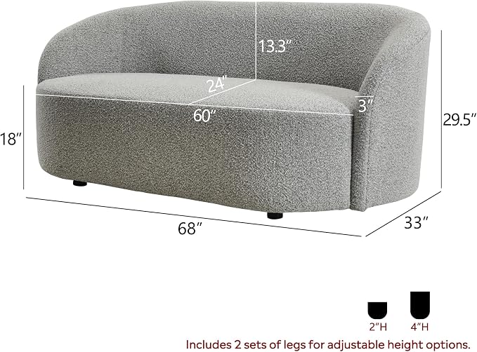 KINWELL 68" Boucle Upholstered Loveseat Sofa with Set of 2 Swivel Barrel Accent Chairs, Minimalist Comfy 2-Seater Couch and 2 Sherpa Armchairs for Small Spaces Apartment, Black White