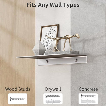 Danpoo 12 inch Gray Metal Wall Shelf Small Floating Shelf for Wall Organizer & Storage, Display Shelf for Bathroom, Living Room, Kitchen, Bedroom