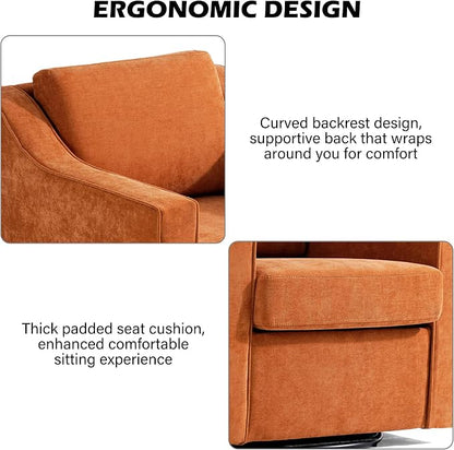 Swivel Accent Chair, Modern Round Barrel Arm Chair for Living Room, Bedroom, Comfy Club Reading Chairs for Adults (Chenille Orange, Set of 1)