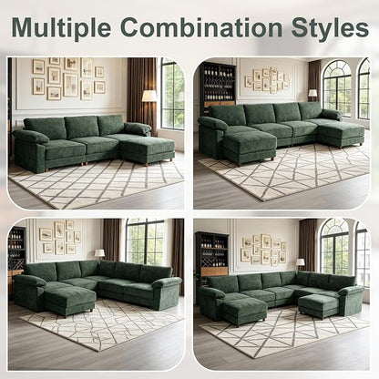 Oversized L Shaped Sectional Couch for Living Room, Extra Large Deep Seat Modular Sectional Sofa with Washable Covers, Modern Cloud Couch for Apartment, Bedroom (Green, 3 Seater)
