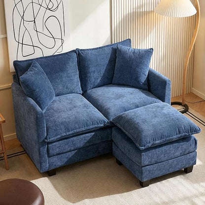 Loveseat Sofa with Ottoman, 52'' Modern Cloud Sofa Couch with 27" Deep Seat & 2 Pillows, Comfy Chenille Small Couch for Small Spaces, Apartment, Studio, Bedroom, Living Room