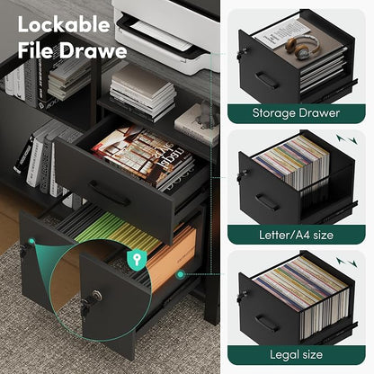 MALOL 70.3" L-Shaped Office Desk, Reversible L-Shaped Computer Desk with Power Outlet, Large Executive Desk with Locked File Drawers & Storage Shelves, Pegboard, Mobile CPU Stand, Modern Corner Desk