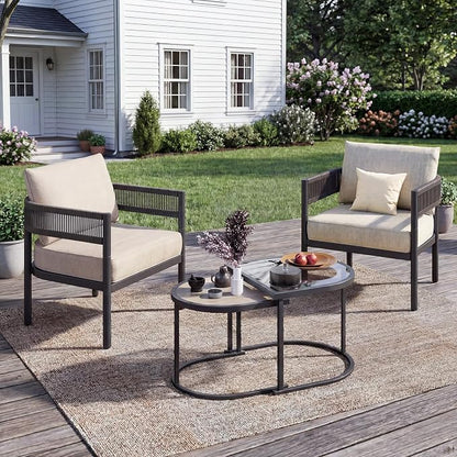 Grand patio 4-Piece Outdoor Conversation Set with 2 Single Chairs and 2 Patio Coffee Tables, Wicker Furniture Set