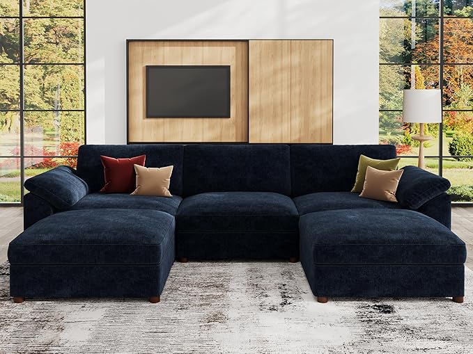 EASE MOOSE Blue Modular Sectional Couch,Oversized Deep Seat L Shape Sectional Couch,Comfty Modular Sofa for Living Room, Removable Cover