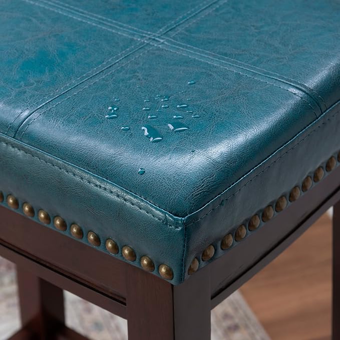 Linon Carson Blue Backless Counter Stool, Brown