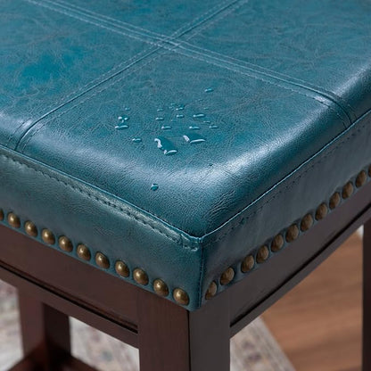 Linon Carson Blue Backless Counter Stool, Brown