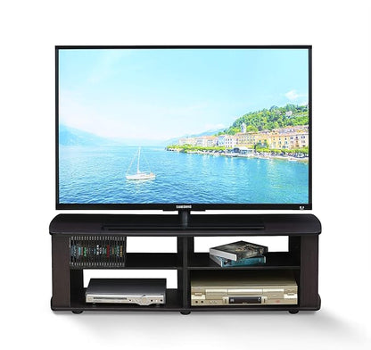 Furinno Nelly TV Stand, 3-Tier Entertainment Center with Open Shelves Storage, TV Console for TV up to 50 Inch, Soft Edges, for Living Room, Bedroom, Dark Walnut