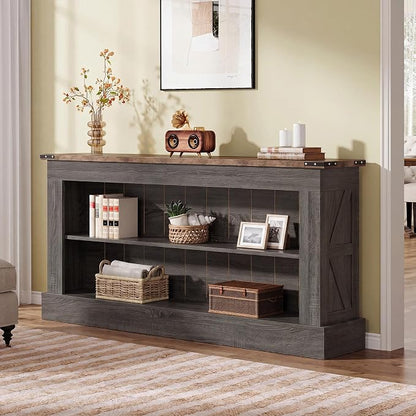Tribesigns 63-Inch Long Console Table for Entryway, Narrow Long Entry Table with Shelves for Living Room, Farmhouse Sofa Console Behind Couch, for Foyer, Hallway, Gray and Brown