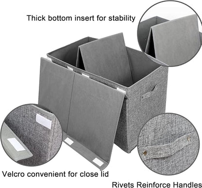 popoly Large Toy Box Storage with Lid, Collapsible Sturdy Toy Chest Storage Bin Box with Rivets Handles for Kids, Boys, Girls, Nursery, Playroom, Living Room, Bedroom, 25"x 13" x 16" (Linen Gray)
