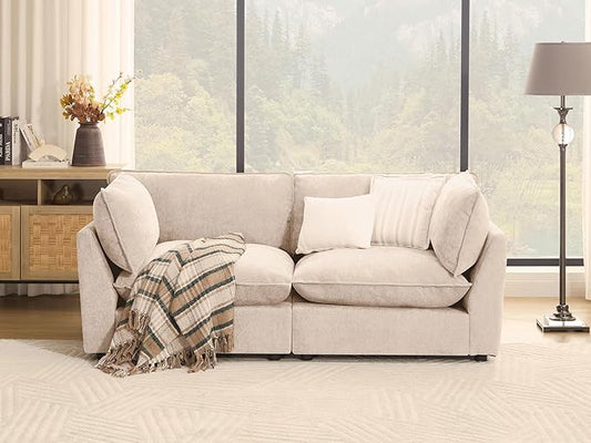 Iroomy Modular Sectional Sofa, Oversized Chenille Cloud Couch, Deep Comfy Seat, 2-Seater Sofas Couches for Living Room, Beige