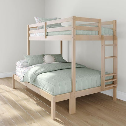 Grain & Grove Bear Twin Over Full Bunk Bed, Sturdy Bunk Bed Frame for Kids, Plywood Bunk with Ladder, Guardrail, and Slats, No Box Spring Required, Oak Embossed Natural