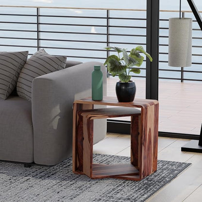 Relso Cascade Nesting Tables for Living Room with Premium Sheesham Wood Construction | Nesting End Tables with Smooth Curved Edges for Safety and Sophistication | Solid Wood Nesting Tables Set of 2