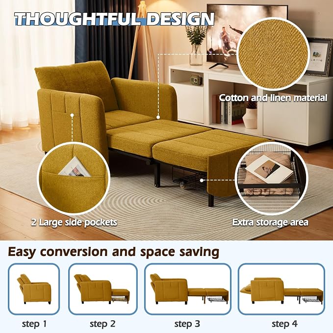 ZZW Sleeper Chair 84" Extra Long Convertible Chair Bed Upgraded 3-in-1 to 4-in-1 Pull Out Chair & Single Sofa Bed for Adult Sleeping Chairs for Living Room & Small Space