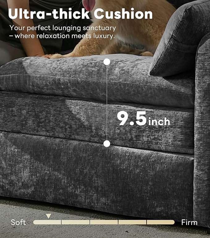 Iroomy Loveseat & 3 Seater, Chenille Cloud Couch, Modern Sofa, Comfy Plush Thick Cushions, Pocket Springs, Cloud-Like Comfort Sofas, Living Room Furniture Sets, Dark Gray