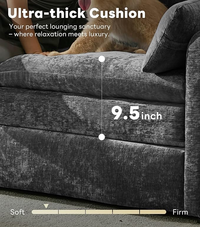 Iroomy 83" Chenille Cloud Couch, Modern Sofa 3 Seater, Comfy Plush Thick Cushions, Pocket Springs, Cloud-Like Comfort Sofas for Small Living Room Apartment, Dark Gray | 9.5" Thick Cushions