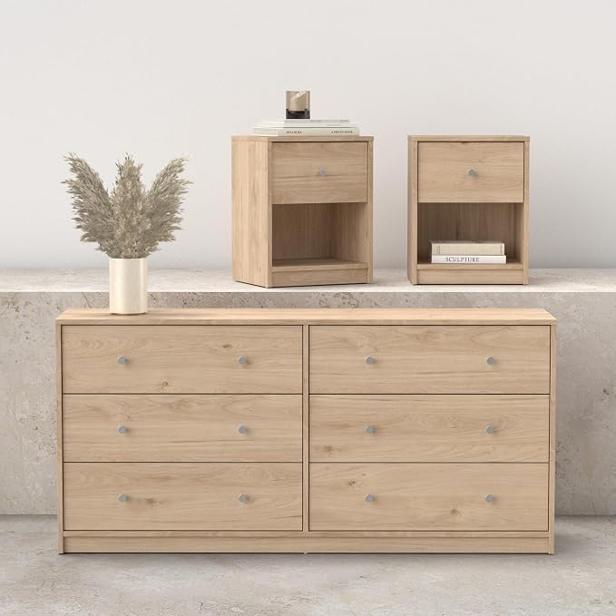 Tvilum Portland Jackson Hickory 3-Piece Bedroom Set - 6 Drawer Double Dresser and Nightstand Set of 2