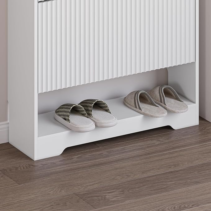 BORNOON Shoe Cabinet with 2 Flip Drawers, Fluted Shoe Storage Cabinet with Adjustable Shelves, Freestanding Rack and Organizer for Entryway, Closet, Hallway