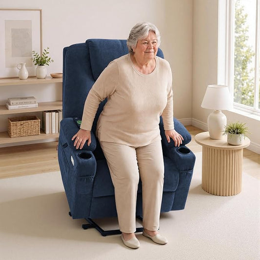 MCombo Power Lift Recliner Chair for Elderly R7042(Admiral, Small-Wide) | Heat and Massage, USB& Type C Charging Port, FSC Certified