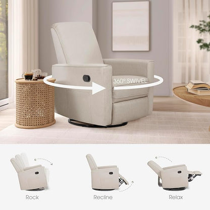 Evolur Raleigh Upholstered Manual Glider Recliner– Rocking & 360° Swivel with Smooth Glide – Greenguard Gold & FSC Certified – Modern Nursery and Living Room Chair in Light Sand
