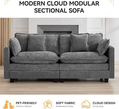 76'' Cloud Deep Seat Loveseat, Upholstered Chenille Modular 2-Seats Sectional Sofa Couch, Modern Comfy Settee Loveseat for Living Room Set, Small Apartment, Grey