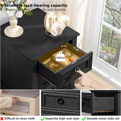 Joaxswe 18" Farmhouse Night Stand with 3 Drawers, Wood End Table Dresser for Bedroom, Black Nightstand, Bed Side Table with Metal Handle, Bedside Cabinet for Bedroom Living Room, Closet