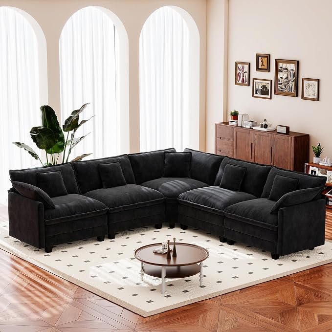 113.8" Modular Sectional Sofa,Cloud Couch for Living Room,Modern Deep Seat Sofa 5 Seater Chenille Fabric Comfy L Shaped Couches with Throw Pillows for Apartment