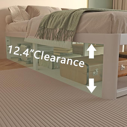 VYM 14 Inch King Bed Frame with Metal Gaskets, No Box Spring Needed, Heavy Duty Steel Support 3500 LBS, DIY Headboard, Easy Assembly, Anti-Slip Mattress Stopper, Round Corner Leg, White