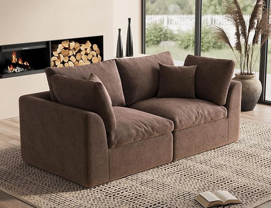 ohllob 78.9" Loveseat Sofa, Cloud Boneless Couches for Living Room, Modern Modular Sectional Sofa, Oversized, Brown