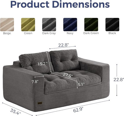 MAXYOYO 63" Loveseat Sofa Couch for Small Spaces, Upholstered Boneless Cloud Couch for Apartment Bedroom, 2-Seater Love Seat Floor Modern Sofa with Pillows, No Assembly Required, Dark Grey