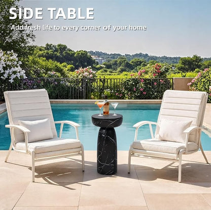Marble Side Table, 24" Modern Faux Stone Accent Coffee Table | Durable Faux Marble Look Table for Small Spaces. Modern Pedestal Drink Table for Living room, Patio or Balcony.