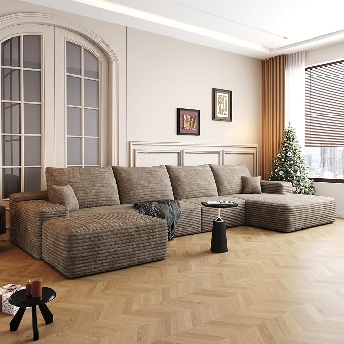 AUGOP 136" Sectional Couches for Living Room Modern Modular Sofa with L-Shape Couchs Upholstered Boneless Couch Deep Seat Sectional Couch with Chaise (Camel, Right Facing Chaise+3Seaters+Ottoman)