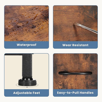 DUMOS Nightstand Set of 2, Small Dresser with 2 Fabric Drawers, End Table | Bedroom Kids Bedside Storage Furniture for 25 inch Tall Night Stand, Dorm, Rustic Brown