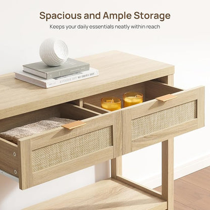 SICOTAS Rattan Console Table for Entryway - Boho Entryway Table with Storage and Drawers, Small Entry Tables for Hallway Behind Couch Table Sofa Table