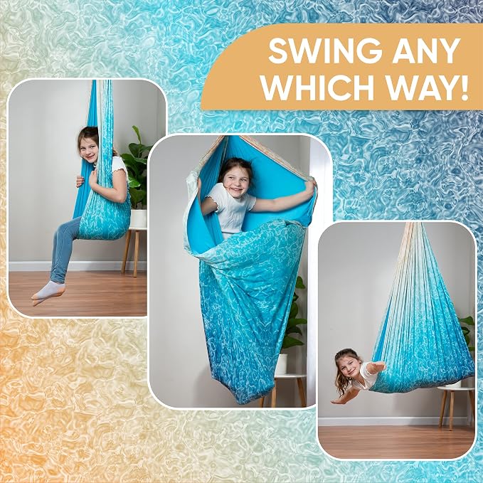 Indoor Sensory Swing for Kids or Outdoor – Holds 300lbs, Double-Layer, & 360° Swivel, Calming Compression Therapy Swing Hammock for Kids & Adults with All Hardware – Sensory-Motor Toys & Gifts