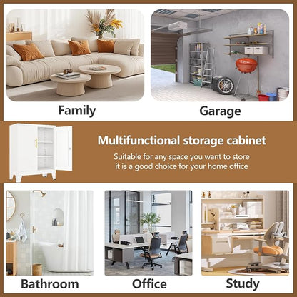 GAIOUS White Metal File Cabinet with Lock(Two Units), Steel Storage Cabient | with 2 Doors and 2 Adjustable Shelves, Multifunctional Locked Cabinet for Home/Office/Garage/Tool Room, Accent Furniture