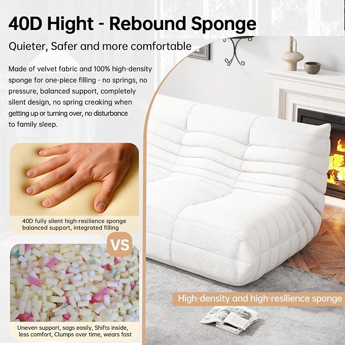 WHGBJA Bean Bag Chairs for Adults with Memory Foam Couch, Loveseat Sofa Chair for Bedroom, Living Room, Reading, Gaming Floor Sofa Couch, Boneless, Comfy