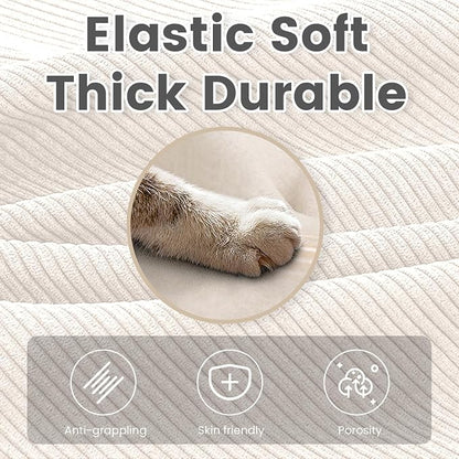 78'' Modular Sectional Cloud Couch with Movable Ottoman, 3 Seat Comfy Modern Corduroy Sofa with 2 Throw Pillows, Deep Seat L Shaped Couch for Living Room Bedroom Apartment, Beige