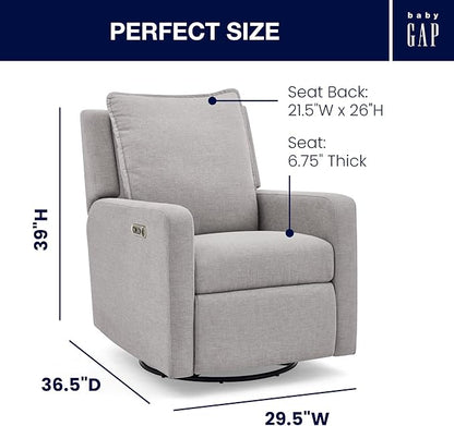 babyGap Harlowe Power Recliner with USB-A & Charging Port by Delta Children - Greenguard Gold Certified – Stain-Resistant Performance Fabric is Oeko-TEX Standard 100 Certified, Ash