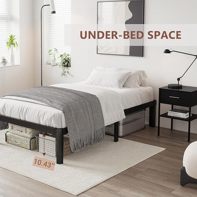 12 Inch High Platform Twin Bed Frame No Box Spring Needed, Metal Bed Frame Twin, Noise Free, Easy Assembly, Heavy Duty, Black